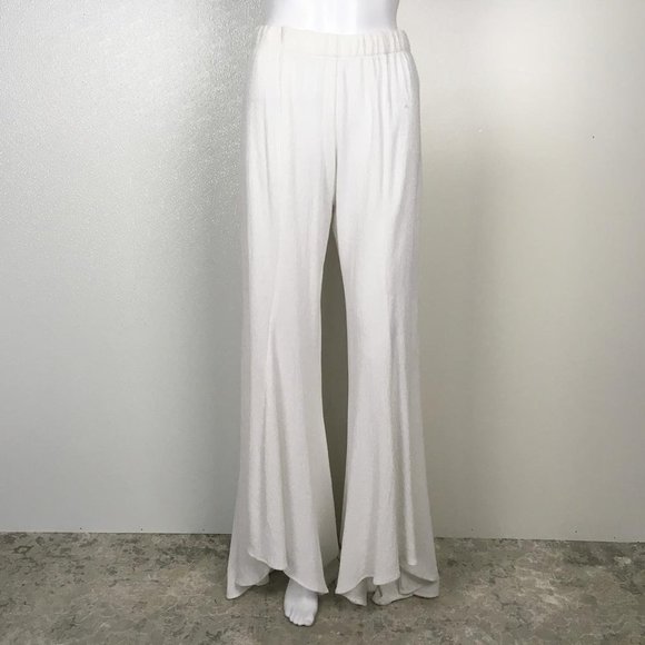 Woman Pants Ruffle Flare High Low See Through DM72